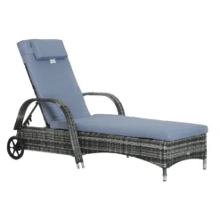 Outsunny Rattan Sun Lounger W/ Cushion - Grey