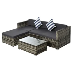 Outsunny Rattan Sofa Set With Chez Lounge And Coffee Table - Grey