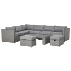 Outsunny Outdoor Rattan Sofa Corner Set 6 Piece - Grey