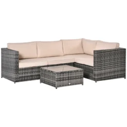 Outsunny Rattan Corner Sofa Set With Coffee Table - Beige