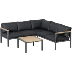 Outsunny Corner Sofa Set L Shape With Table - Dark Grey