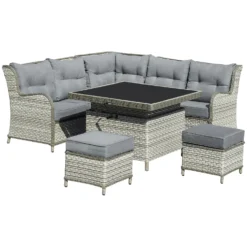 Outsunny Outdoor Wicker Sofa Furniture Set 1.2m 6 Piece - Grey