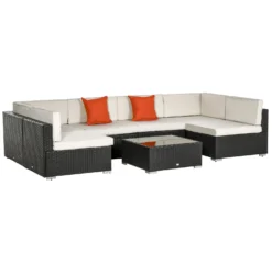 Outsunny Outdoor Rattan Furniture Sectional Sofa Set 7 Piece - Brown & Cream