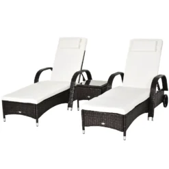 Outsunny Rattan Lounger Set With Side Table - Brown