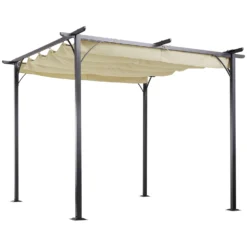 Outsunny Outdoor Metal Pergola With Retractable Awning Canopy 3x3m - Beige