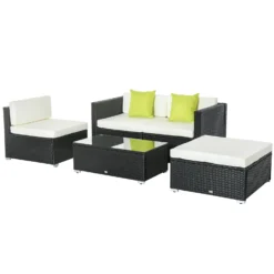 Outsunny Rattan Sofa Set With Coffee Table - Black