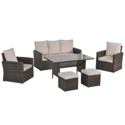 Outsunny Rattan Sofa Sets With Footstool - Brown