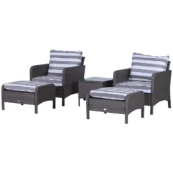 Outsunny Outdoor Rattan 2 Seater With Footstools - Dark Grey