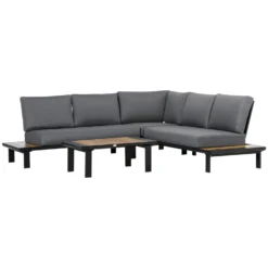 Outsunny Garden Corner Sofa With Table And Side Tables - Black