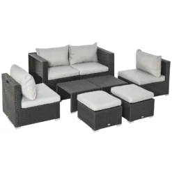 Outsunny Rattan 8pc Sofa Set - Black