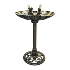 Silver & Stone Outdoor Bird Bath Clam Style 80cm - Bronze Effect