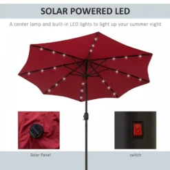 Outsunny Outdoor Umbrella Parasol With LED Solar Lights - Red -Günstiges Grün Ecke Geschäft 1624009120 67364700