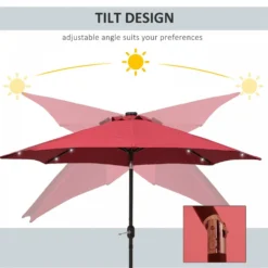 Outsunny Outdoor Umbrella Parasol With LED Solar Lights - Red -Günstiges Grün Ecke Geschäft 1624009122 10625400
