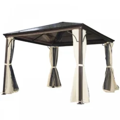 Outsunny Hardtop Gazebo With Side Curtains/ Mosquito Net Panels 3m X 3m