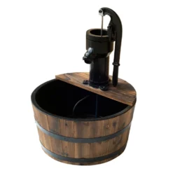 Outsunny Wooden Barrel Water Pump Fountain -Günstiges Grün Ecke Geschäft 1624009445 48014800