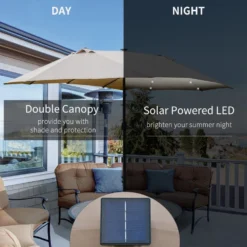 Outsunny 4.4 M Double-Sided Parasol Umbrella With LED Solar Lights - Khaki -Günstiges Grün Ecke Geschäft 1624009696 04846800 f0171688 5636 4186 bd1b 4763ca988d39