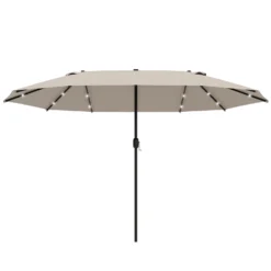 Outsunny 4.4 M Double-Sided Parasol Umbrella With LED Solar Lights - Khaki
