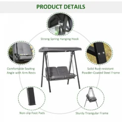 Outsunny- Cushioned Swing Chair With Canopy - Grey -Günstiges Grün Ecke Geschäft 1624009748 94013100