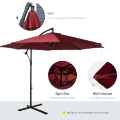 Outsunny Steel Hanging Banana Umbrella Parasol - Red -Günstiges Grün Ecke Geschäft 1624014847 11895200