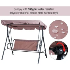 Outsunny 3 Seater Canopy Swing Chair Garden Rocking Bench Heavy Duty Patio Metal Seat W/ Top Roof - Brown -Günstiges Grün Ecke Geschäft 1624015002 97656900