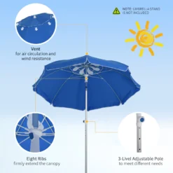 Oasis 1.9 M Beach Umbrella Parasol With Ajustable Angle And Carry Bag - Blue -Günstiges Grün Ecke Geschäft 1624015077 76965100