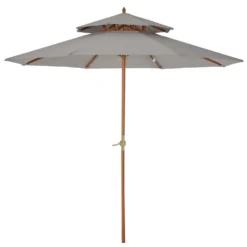 Outsunny Double Tier Wooden Umbrella Parasol 2.7m - Grey