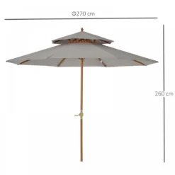 Outsunny Double Tier Wooden Umbrella Parasol 2.7m - Grey -Günstiges Grün Ecke Geschäft 1624015412 24402100