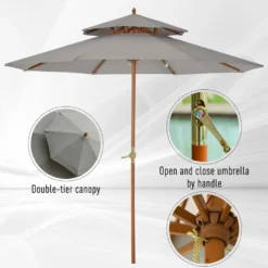 Outsunny Double Tier Wooden Umbrella Parasol 2.7m - Grey -Günstiges Grün Ecke Geschäft 1624015415 48197700