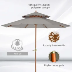 Outsunny Double Tier Wooden Umbrella Parasol 2.7m - Grey -Günstiges Grün Ecke Geschäft 1624015418 73709900