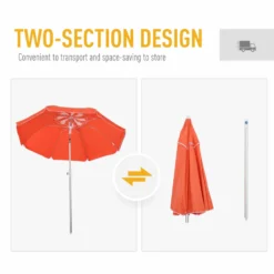 Oasis 1.9 M Beach Umbrella Parasol With Adjustable Angle And Carry Bag - Orange -Günstiges Grün Ecke Geschäft 1624015486 07917200