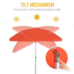 Oasis 1.9 M Beach Umbrella Parasol With Adjustable Angle And Carry Bag - Orange -Günstiges Grün Ecke Geschäft 1624015488 82251700