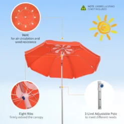 Oasis 1.9 M Beach Umbrella Parasol With Adjustable Angle And Carry Bag - Orange -Günstiges Grün Ecke Geschäft 1624015494 96201800