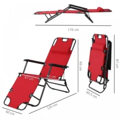 Outsunny-2 In 1 Metal Frame Sun Lounger With Pillow - Red -Günstiges Grün Ecke Geschäft 1624015711 98552000