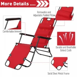 Outsunny-2 In 1 Metal Frame Sun Lounger With Pillow - Red -Günstiges Grün Ecke Geschäft 1624015715 28853200