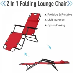 Outsunny-2 In 1 Metal Frame Sun Lounger With Pillow - Red -Günstiges Grün Ecke Geschäft 1624015718 95608200