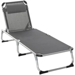 Outsunny Sun Lounger With Pillow - Grey
