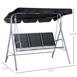 Outsunny-3 Seater Steel Swing Bench - Black -Günstiges Grün Ecke Geschäft 1624025984 47404500