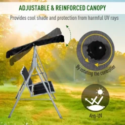 Outsunny-3 Seater Steel Swing Bench - Black -Günstiges Grün Ecke Geschäft 1624025986 00318900