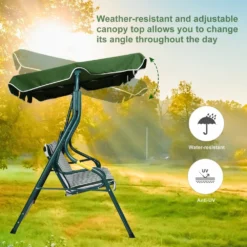 Outsunny 3 Seater Canopy Swing Chair Outdoor Garden Bench With Adjustable Canopy And Metal Frame - Green Stripes -Günstiges Grün Ecke Geschäft 1624030165 24129000