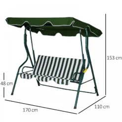 Outsunny 3 Seater Canopy Swing Chair Outdoor Garden Bench With Adjustable Canopy And Metal Frame - Green Stripes -Günstiges Grün Ecke Geschäft 1624030172 11154700