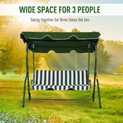 Outsunny 3 Seater Canopy Swing Chair Outdoor Garden Bench With Adjustable Canopy And Metal Frame - Green Stripes -Günstiges Grün Ecke Geschäft 1624030178 75141100