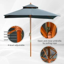 Oasis 3 M X 3 M Double Tier Wooden Umbrella Parasol - Dark Grey -Günstiges Grün Ecke Geschäft 1624030644 29699200