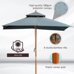 Oasis 3 M X 3 M Double Tier Wooden Umbrella Parasol - Dark Grey -Günstiges Grün Ecke Geschäft 1624030648 04507700