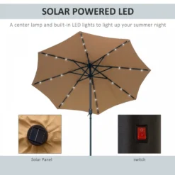 Outsunny 24 LED Solar Powered Parasol Umbrella-Brown -Günstiges Grün Ecke Geschäft 1624031166 22815200