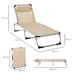 Outsunny Folding Reclining Sun Lounger With Pillow - Khaki -Günstiges Grün Ecke Geschäft 1624031285 85701600 abb26d6e 2d6a 4ff5 a0d2 1cf79036e9c6