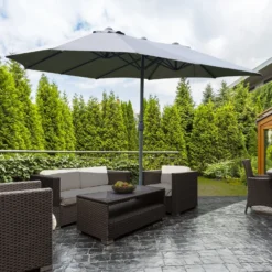 Outsunny 4.6M Sun Umbrella Canopy Double-sided Crank Sun Shade W/ Cross Base Grey -Günstiges Grün Ecke Geschäft 1624031469 56108500 6b45a965 9041 4100 b361 afd1c689c0cc