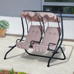 Outsunny-2 Seater Steel Swing Bench - Beige -Günstiges Grün Ecke Geschäft 1624031811 40059500