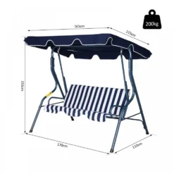 Outsunny 3 Seater Canopy Swing Chair Outdoor Garden Bench With Adjustable Canopy And Metal Frame - Blue Stripes -Günstiges Grün Ecke Geschäft 1624269263 47333700
