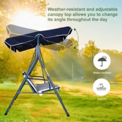 Outsunny 3 Seater Canopy Swing Chair Outdoor Garden Bench With Adjustable Canopy And Metal Frame - Blue Stripes -Günstiges Grün Ecke Geschäft 1624269268 92663800