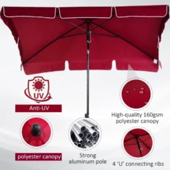 Outsunny Garden Parasol ,Sun Shade Canopy 2 X 1.3m - Red -Günstiges Grün Ecke Geschäft 1624269929 88799900